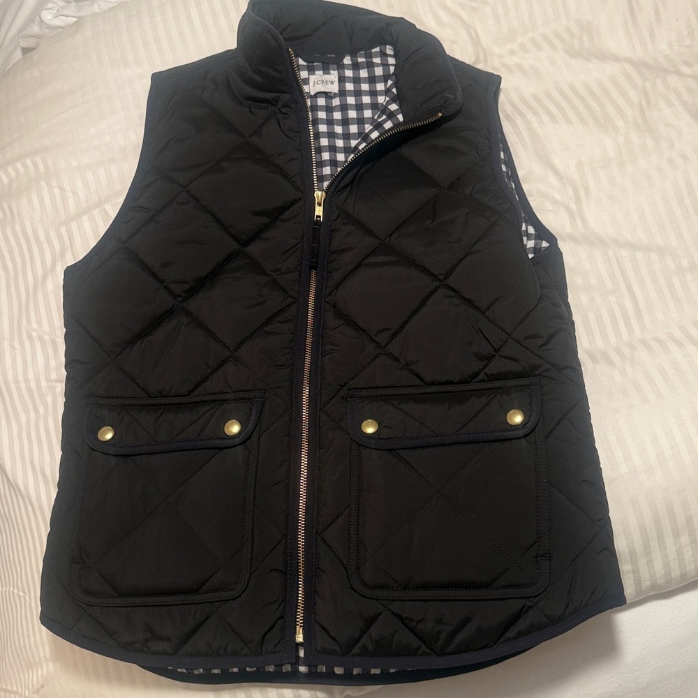 J. Crew Black Quilted Vest with Gold Accents